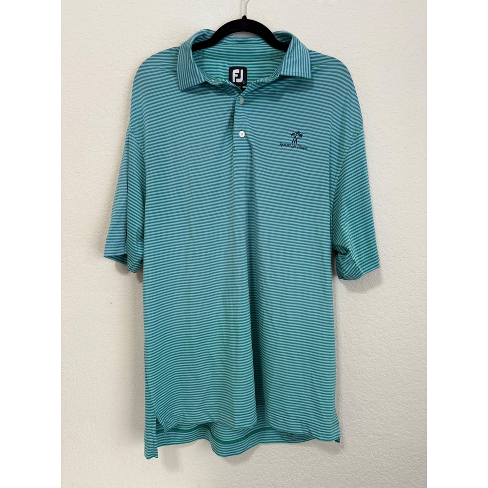 FootJoy Golf Polo Shirt‎ Striped Turquoise Short Sleeve Logo Mens
